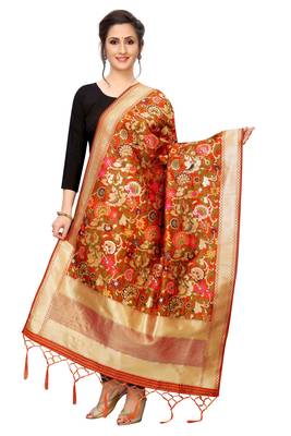 Orange Banarasi Silk Jacquard Woven Dupatta 1