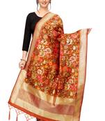 Orange Banarasi Silk Jacquard Woven Dupatta