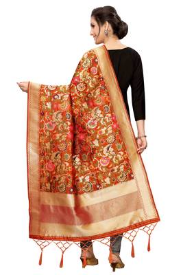 Orange Banarasi Silk Jacquard Woven Dupatta 2