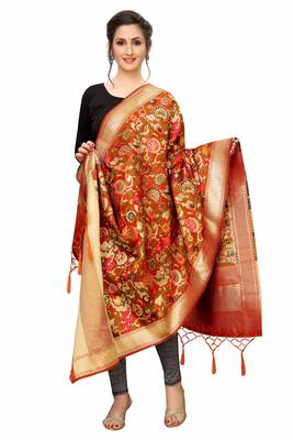 Orange Banarasi Silk Jacquard Woven Dupatta 3