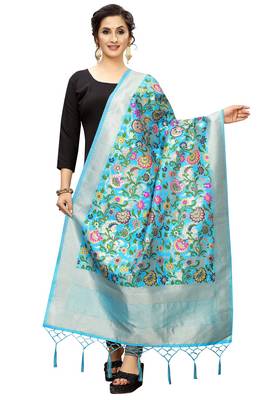 SkyBlue Banarasi Silk Jacquard Woven Dupatta 1