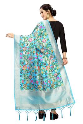 SkyBlue Banarasi Silk Jacquard Woven Dupatta 2