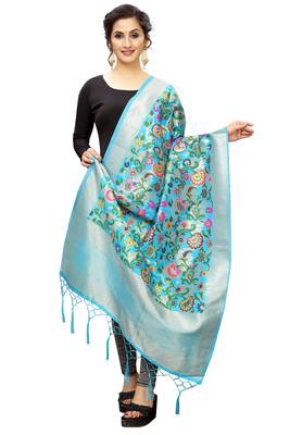 SkyBlue Banarasi Silk Jacquard Woven Dupatta 3