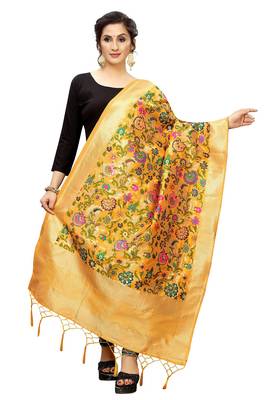 Yellow Banarasi Silk Jacquard Woven Dupatta 1