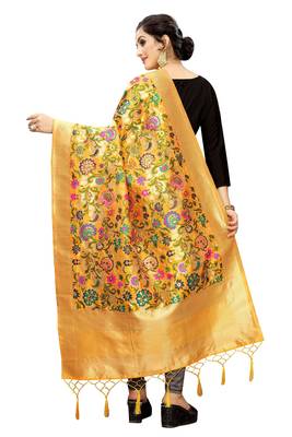 Yellow Banarasi Silk Jacquard Woven Dupatta 2