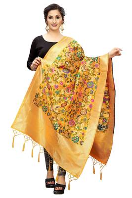 Yellow Banarasi Silk Jacquard Woven Dupatta 3