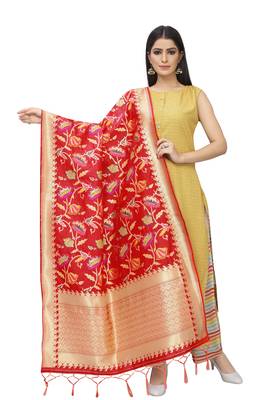 Red Banarasi Silk Jacquard Woven Dupatta 1