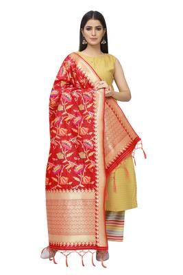 Red Banarasi Silk Jacquard Woven Dupatta 3