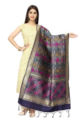 Navy Blue Banarasi Silk Jacquard Woven Dupatta 1