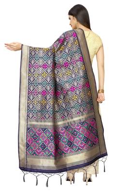 Navy Blue Banarasi Silk Jacquard Woven Dupatta 2