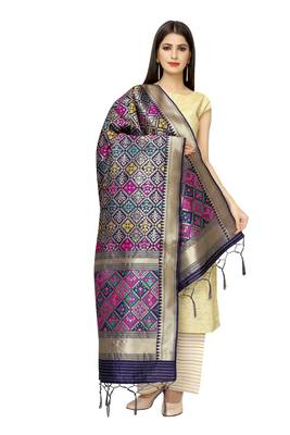 Navy Blue Banarasi Silk Jacquard Woven Dupatta 3