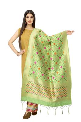 Pista Banarasi Silk Jacquard Woven Dupatta 1
