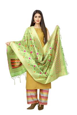 Pista Banarasi Silk Jacquard Woven Dupatta 3