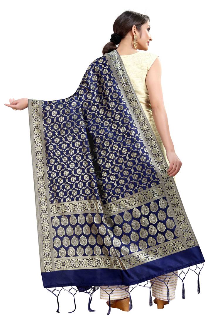 Sky Blue Banarsi Silk Blend Dupatta main image 0