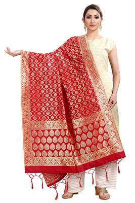 Red Banarasi Silk Jacquard Woven Dupatta 1