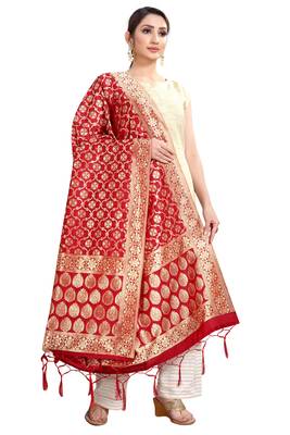 Red Banarasi Silk Jacquard Woven Dupatta 3