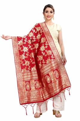 Red Banarasi Silk Jacquard Woven Dupatta 1