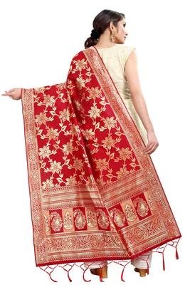 Red Banarasi Silk Jacquard Woven Dupatta 2