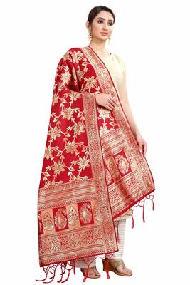 Red Banarasi Silk Jacquard Woven Dupatta 3