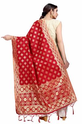 Red Banarasi Silk Jacquard Woven Dupatta 2