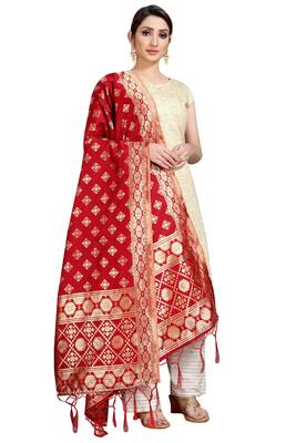 Red Banarasi Silk Jacquard Woven Dupatta 3