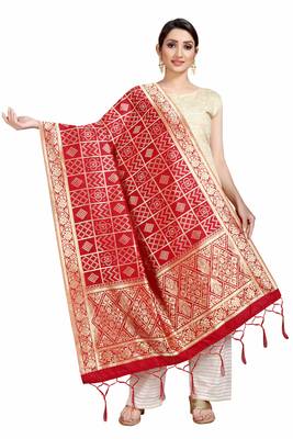 Red Banarasi Silk Jacquard Woven Dupatta 1
