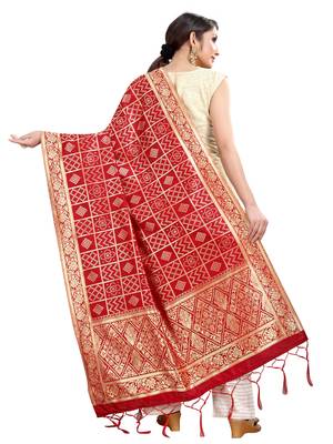 Red Banarasi Silk Jacquard Woven Dupatta 2