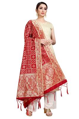 Red Banarasi Silk Jacquard Woven Dupatta 3