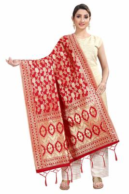 Red Banarasi Silk Jacquard Woven Dupatta 1