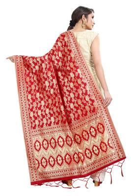 Red Banarasi Silk Jacquard Woven Dupatta 2