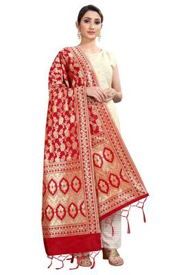 Red Banarasi Silk Jacquard Woven Dupatta 3