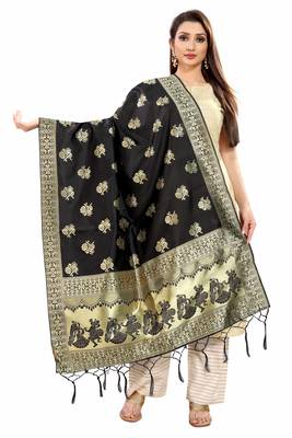 Black Banarasi Silk Jacquard Woven Dupatta 1