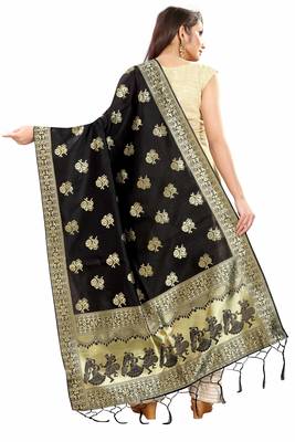 Black Banarasi Silk Jacquard Woven Dupatta 2