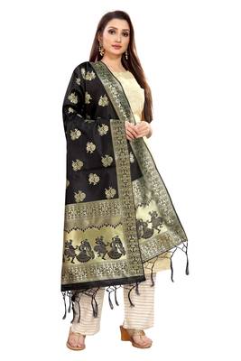 Black Banarasi Silk Jacquard Woven Dupatta 3