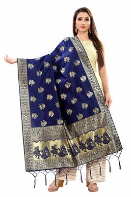 Blue Banarasi Silk Jacquard Woven Dupatta 1