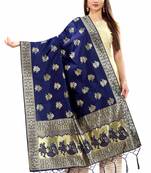 Blue Banarasi Silk Jacquard Woven Dupatta