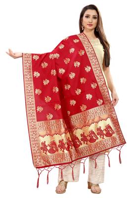 Red Banarasi Silk Jacquard Woven Dupatta 1