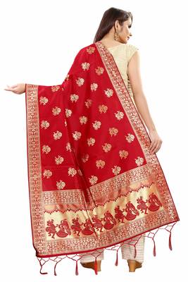 Red Banarasi Silk Jacquard Woven Dupatta 2