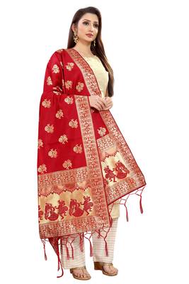 Red Banarasi Silk Jacquard Woven Dupatta 3