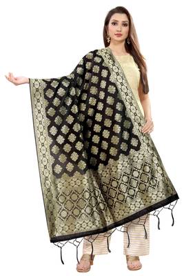 Black Banarasi Silk Jacquard Woven Dupatta 1