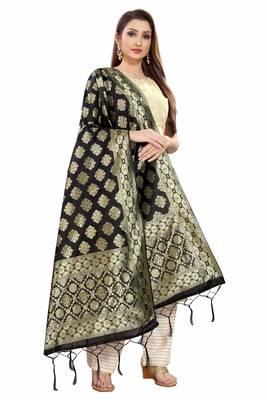 Black Banarasi Silk Jacquard Woven Dupatta 3