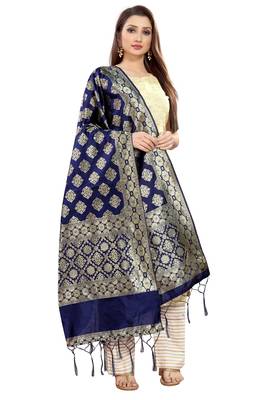 Blue Banarasi Silk Jacquard Woven Dupatta 3