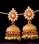 Designer Golden Gold Plated Pearl Jhumka Stud Wedding Festival Earrings
