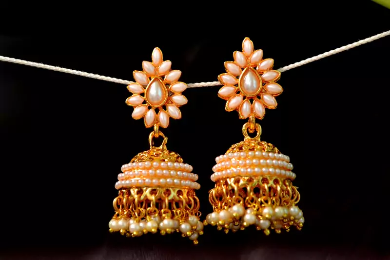 Designer Golden Gold Plated Pearl Jhumka Stud Wedding Festival Earrings