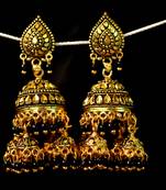 Designer Golden Gold Plated Pearl Jhumka Stud Wedding Festival Earrings