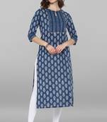 Blue printed cotton kurta