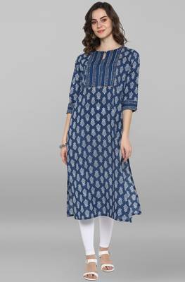 Blue printed cotton kurta 2