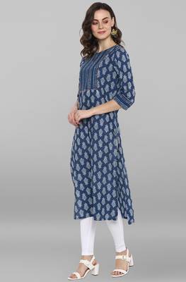 Blue printed cotton kurta 3