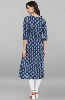 Blue printed cotton kurta 4