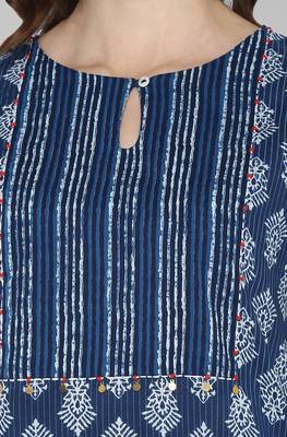 Blue printed cotton kurta 5